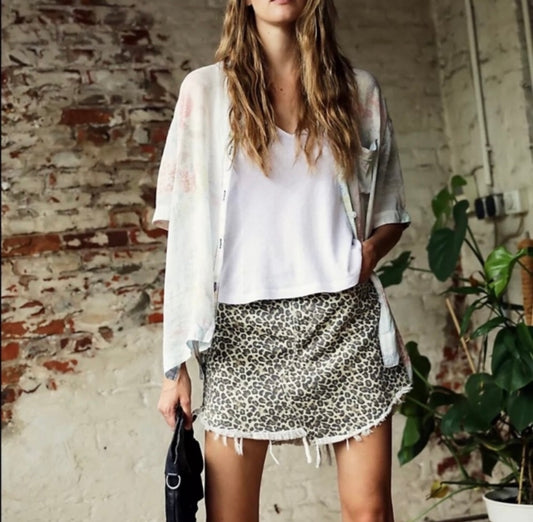 Free People Bailey Leopard Print Denim Mini Skirt - 24