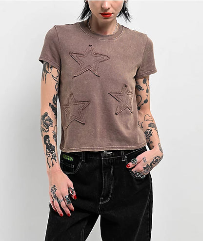 Empyre Ricky Deep Taupe Wash Crop T-Shirt - Large