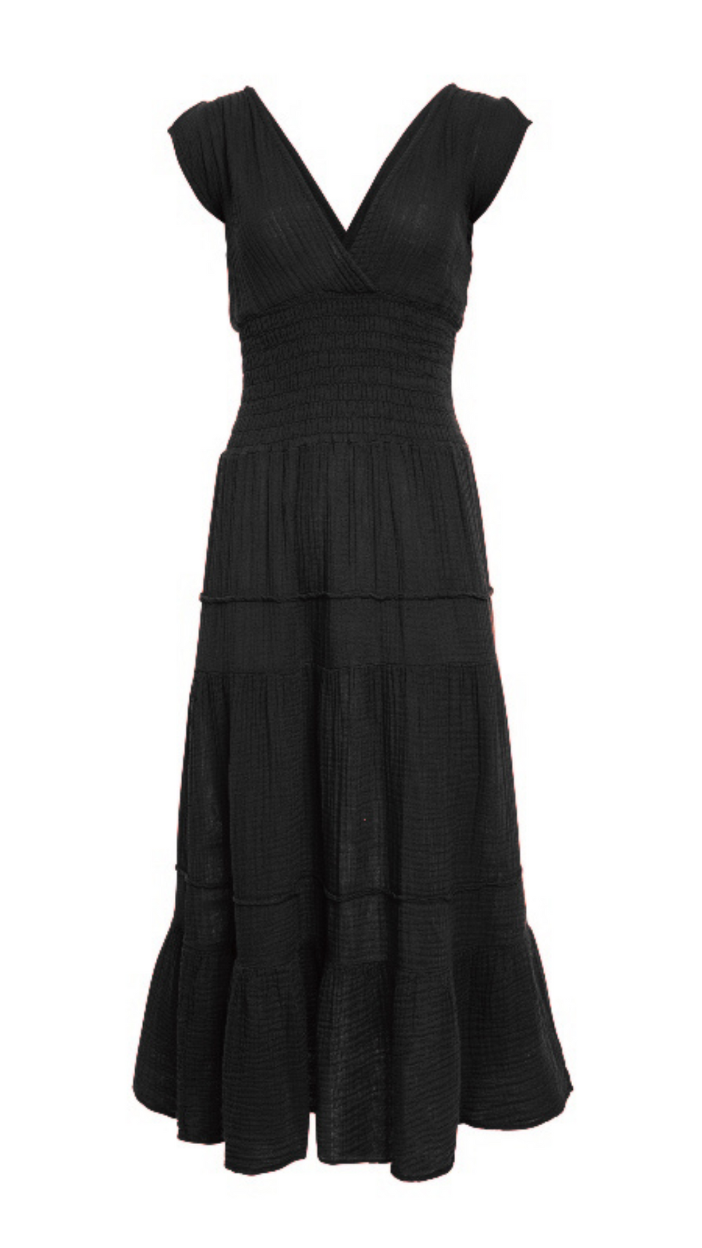 Felicite Smocked Gauze Dress in Black - Large