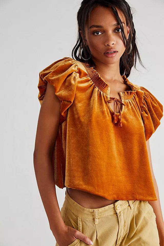 Free People Terese Velvet Top in Pumpkin Pie