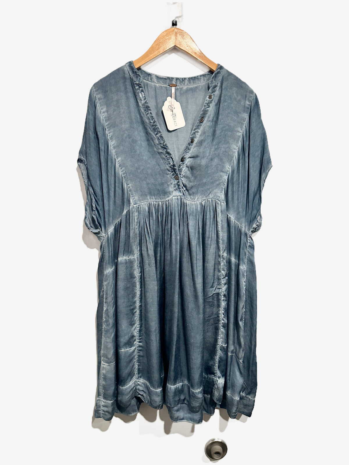 Free People Rowan Tunic Mini Dress in Slate Blue - XS