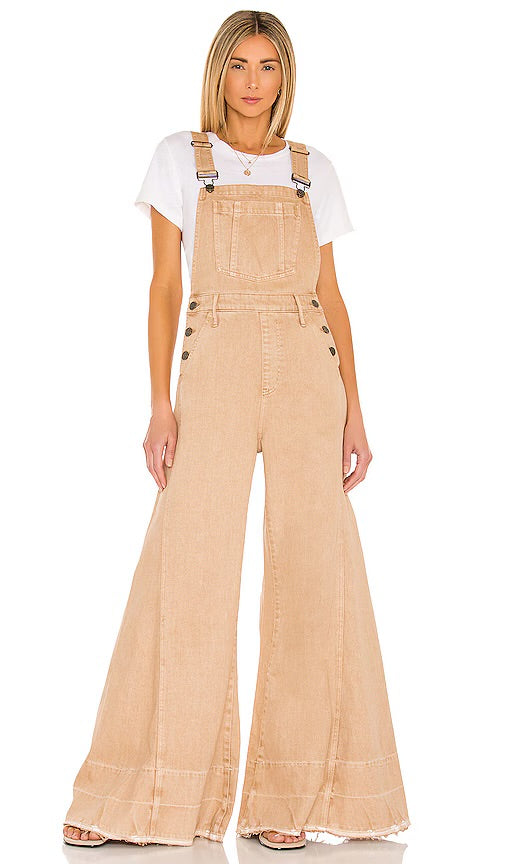 Show Me Your Mumu San Fran Tan Bell Bottom Overalls - Medium