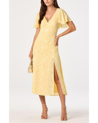 ASTR Yellow Floral Flutter Sleeve Midi Dress - XL
