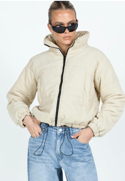 Polly Cream Corduroy Crop Puffer - 2