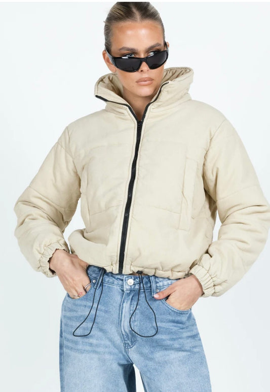 Polly Cream Corduroy Crop Puffer - 2