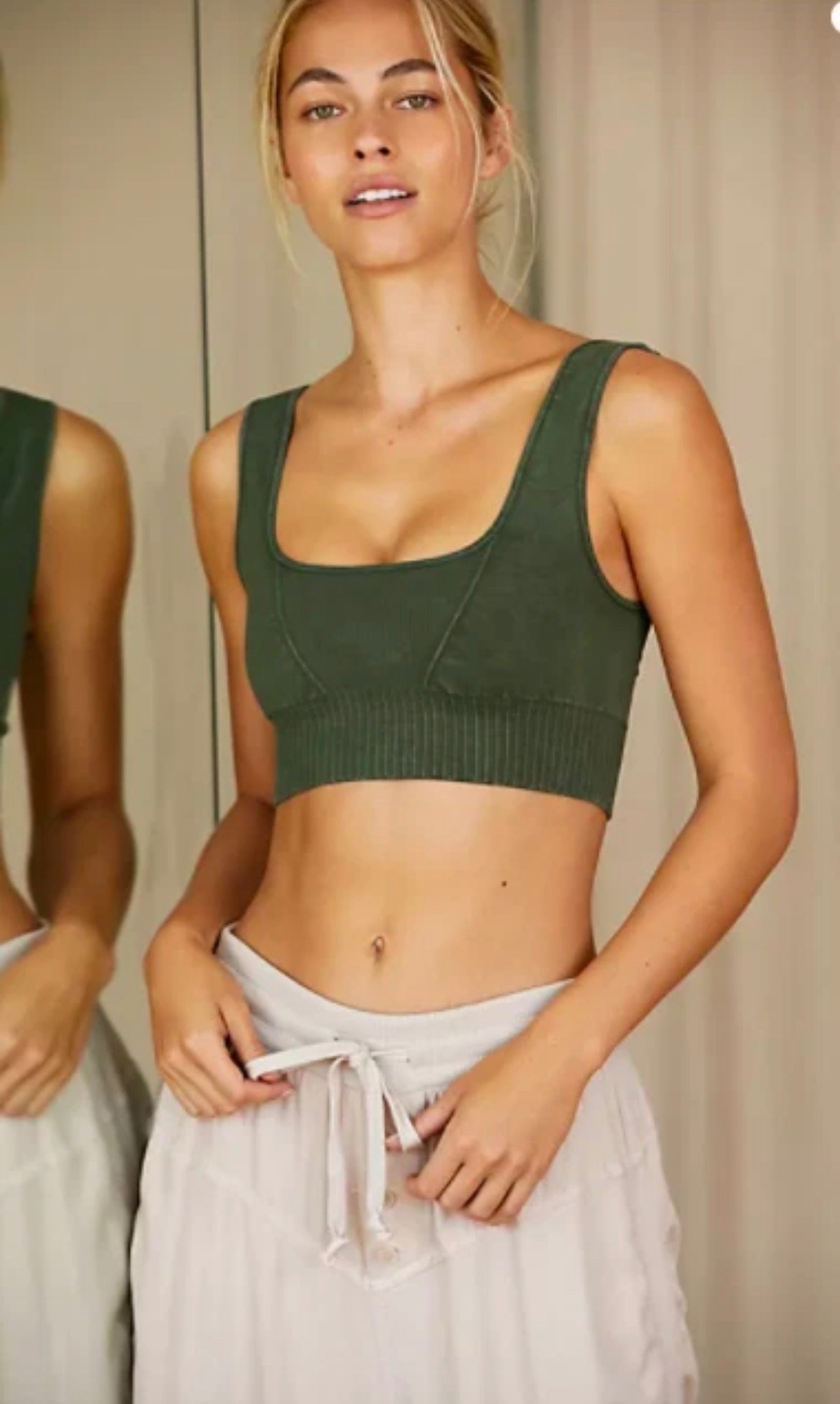 Free People Movement Good Karma Square Neck Bra in Secret Moss - XS/S