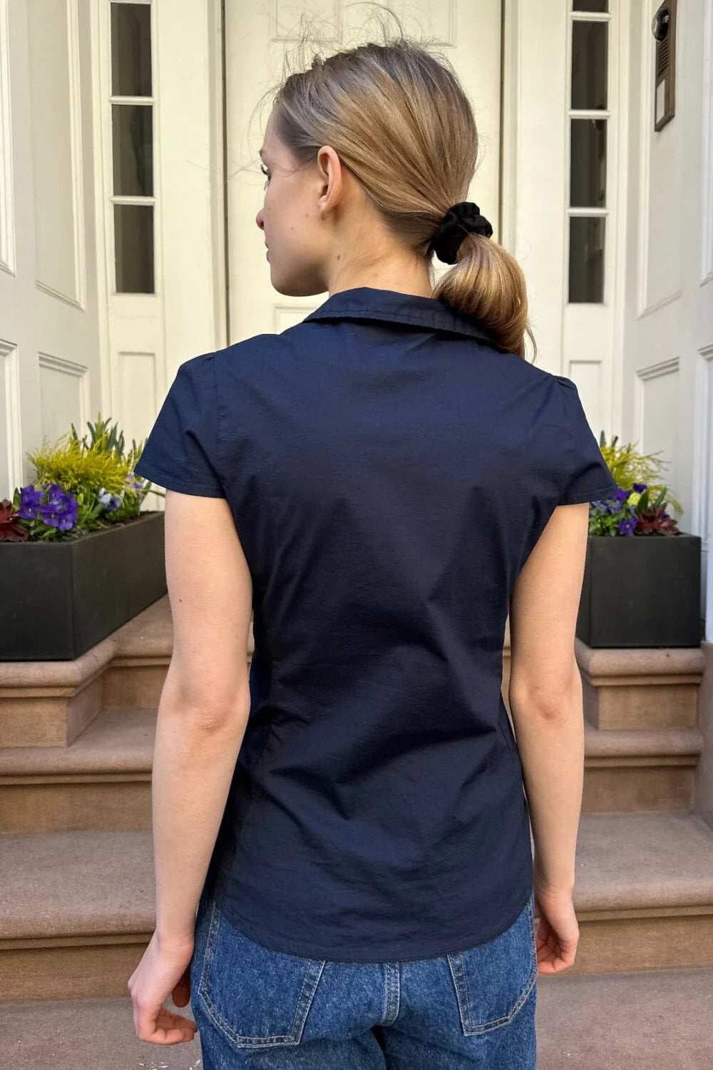 Brandy Melville Rue Button Down Top in Navy
