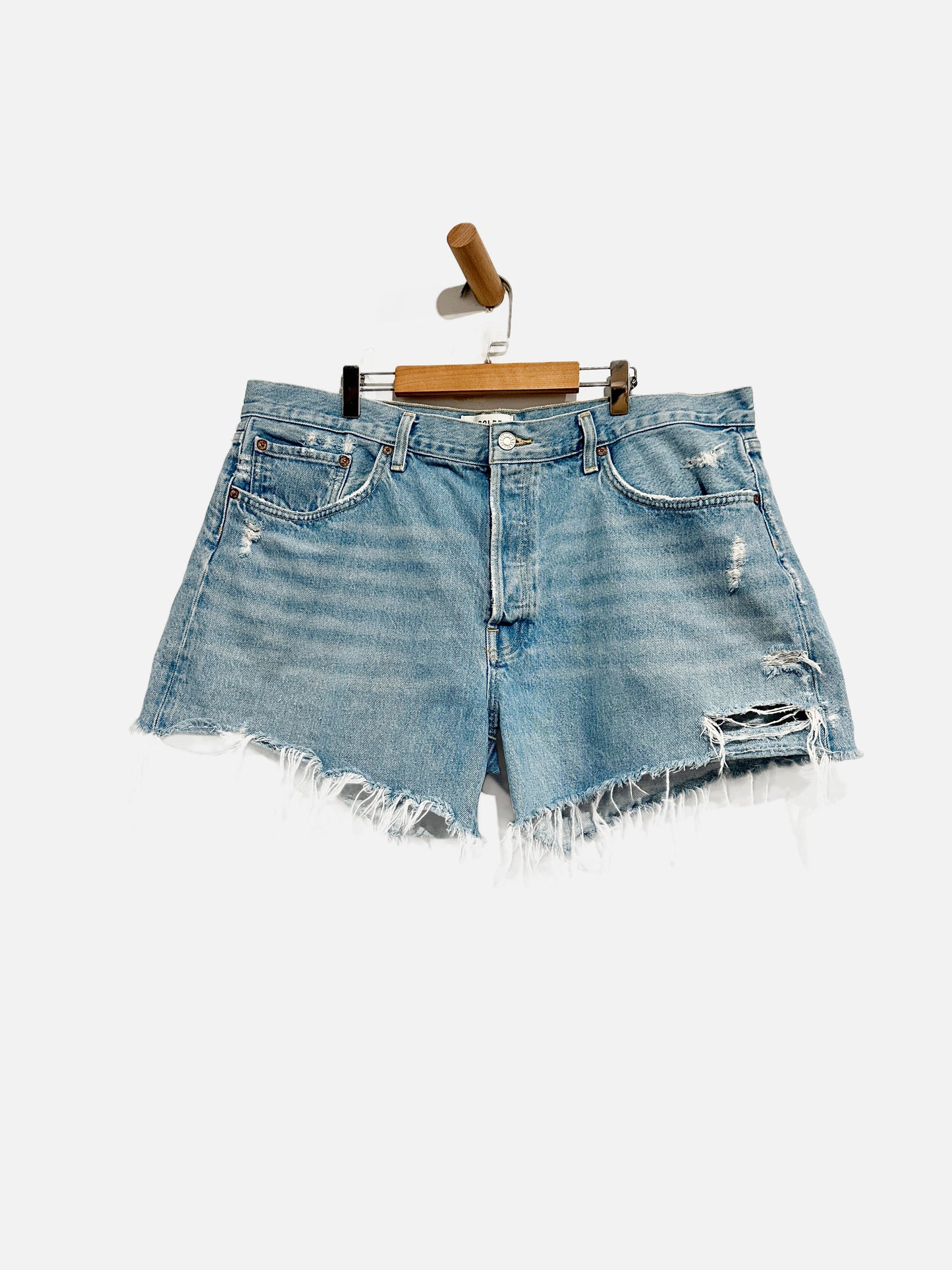 Agolde Parker Long Cut Off Denim Shorts - 34