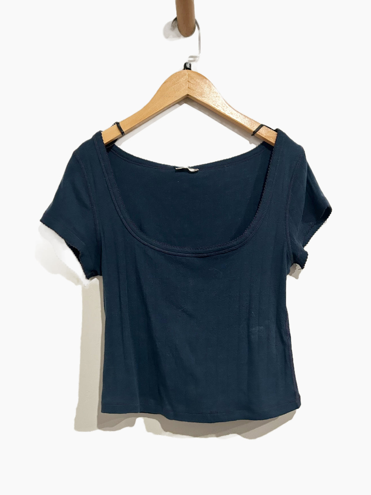 Free People End Game Pointelle Baby Tee in Blue - Medium