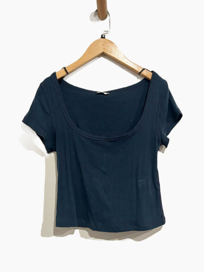 Free People End Game Pointelle Baby Tee in Blue - Medium