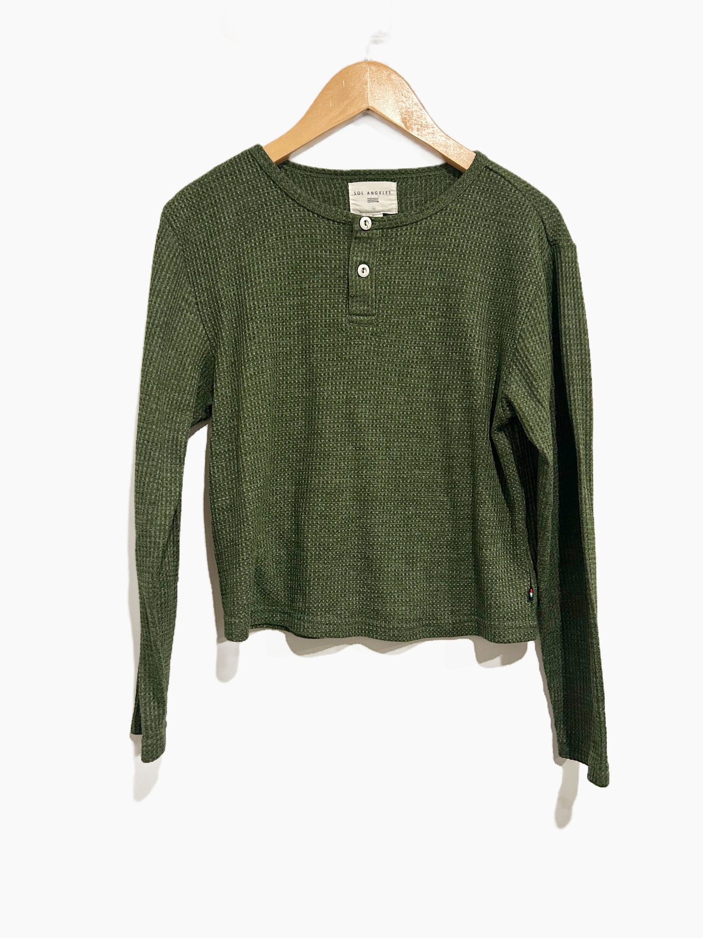 Girl’s Sol Angeles Forest Green Henley Thermal Long Sleeve Shirt - 14