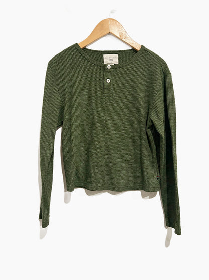 Girl’s Sol Angeles Forest Green Henley Thermal Long Sleeve Shirt - 14