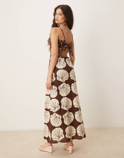 Abercrombie & Fitch Julia Slip Cutout Maxi Dress in Brown Print - Large