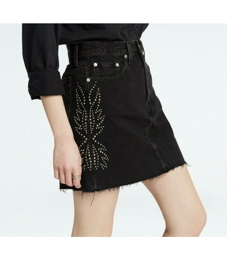 Levi’s Deconstructed Studded Denim Mini Skirt in Full Metal - 26