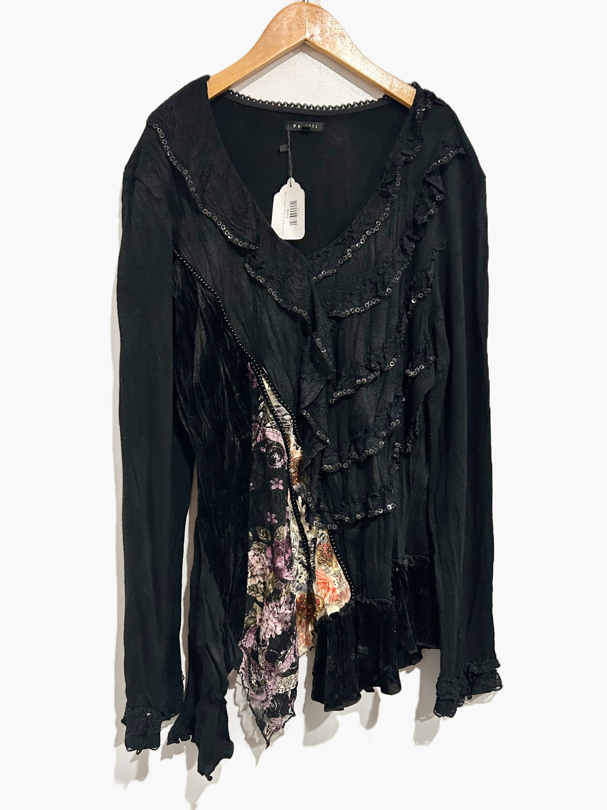 Panitti Y2K Black Lace Sequin LS Blouse - Large