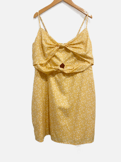Abercrombie & Fitch Double Knot Cut Out Yellow Floral Mini Dress - Large