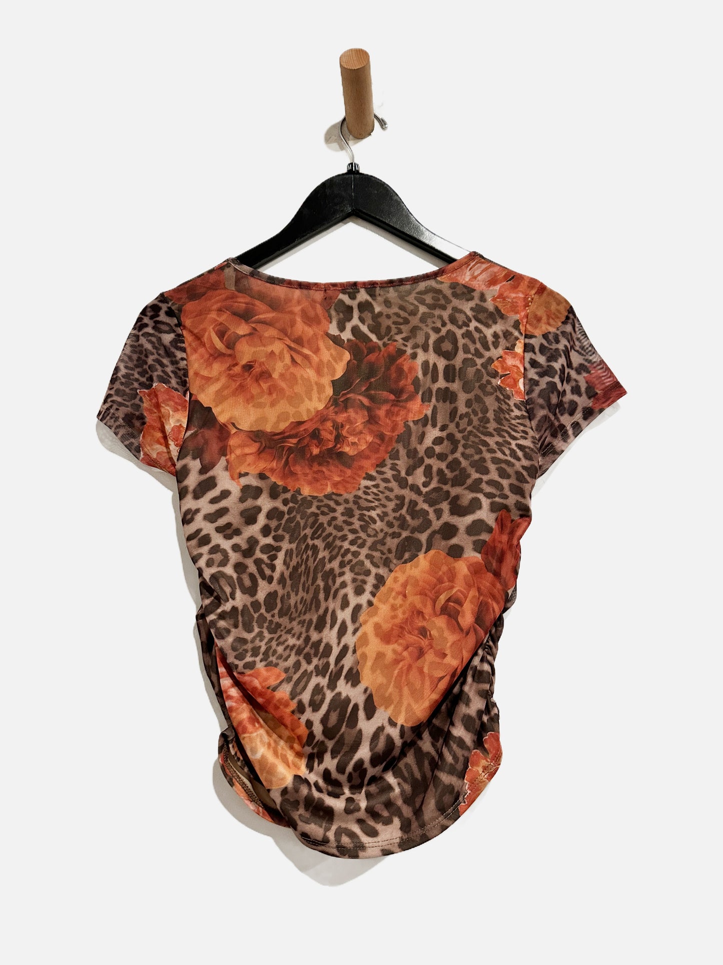 Lulus Adamina Brown Leopard and Floral Print Mesh Short Sleeve Top - Medium
