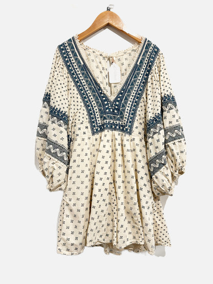 Free People Blue Embroidered Mini Dress - Medium