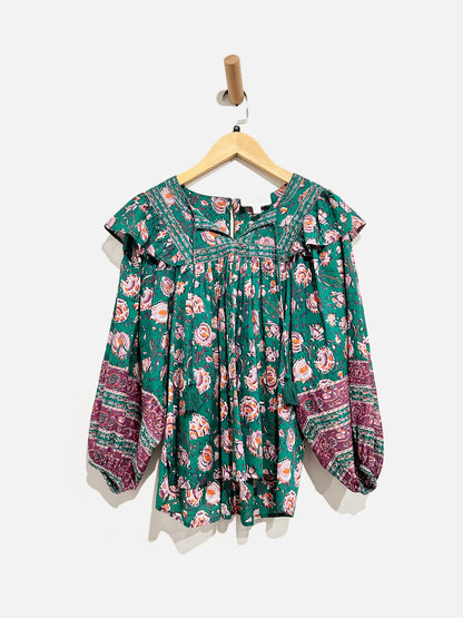 Cleobella Mylah Green Floral Blouse - XS