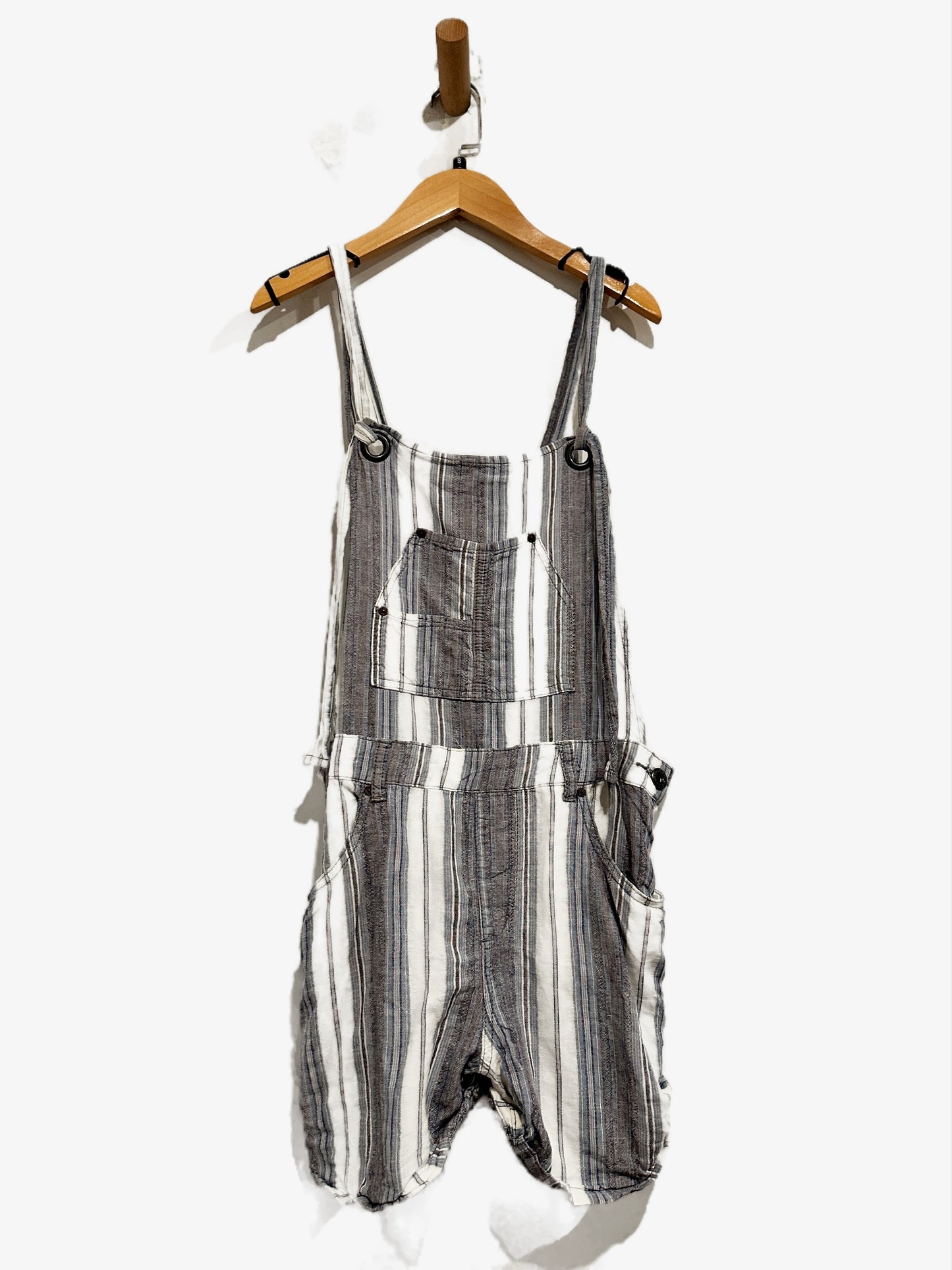 Free People Chrystie Stripe Linen Blend Shortalls - Small