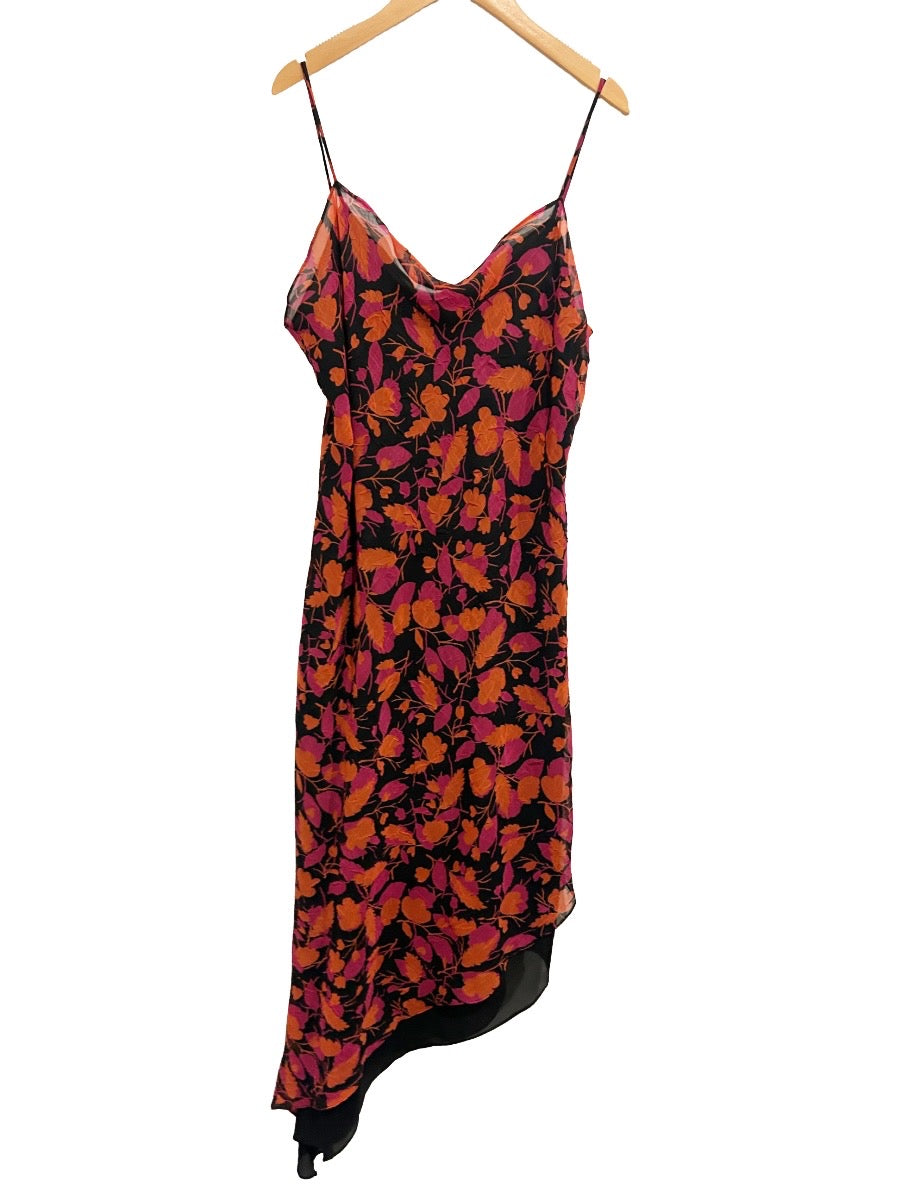 Vintage 90s Positively Attitude Hot Pink & Orange Floral Asymmetrical Dress (As Is) - 12