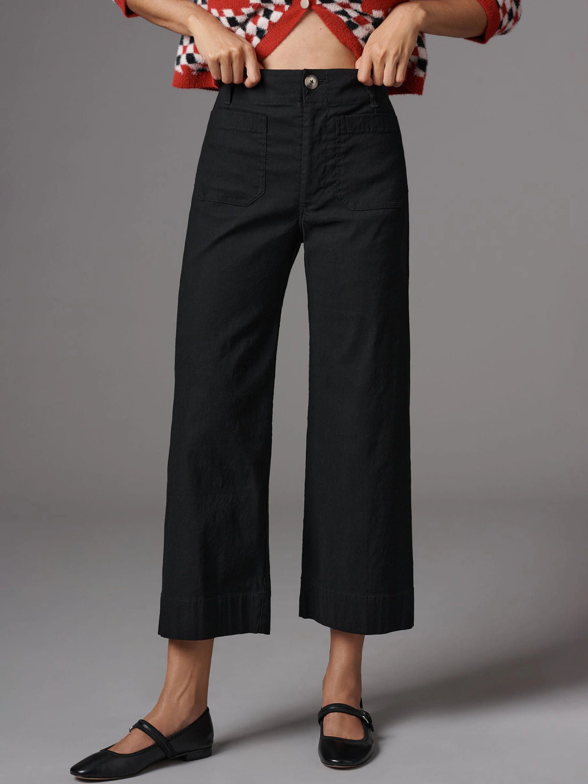 Anthropologie Maeve The Colette Cropped Wide Leg Trousers in Black - 31