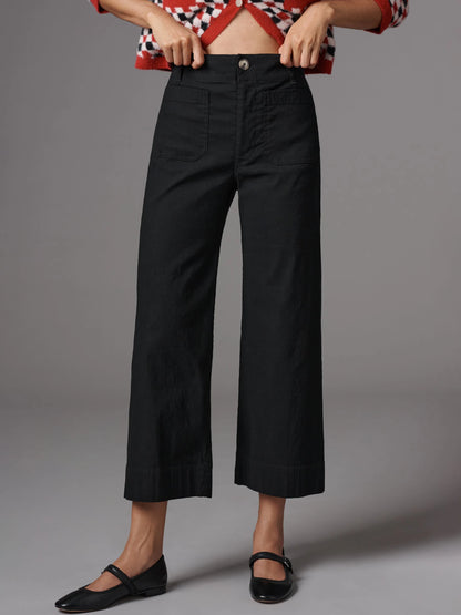 Anthropologie Maeve The Colette Cropped Wide Leg Trousers in Black - 31