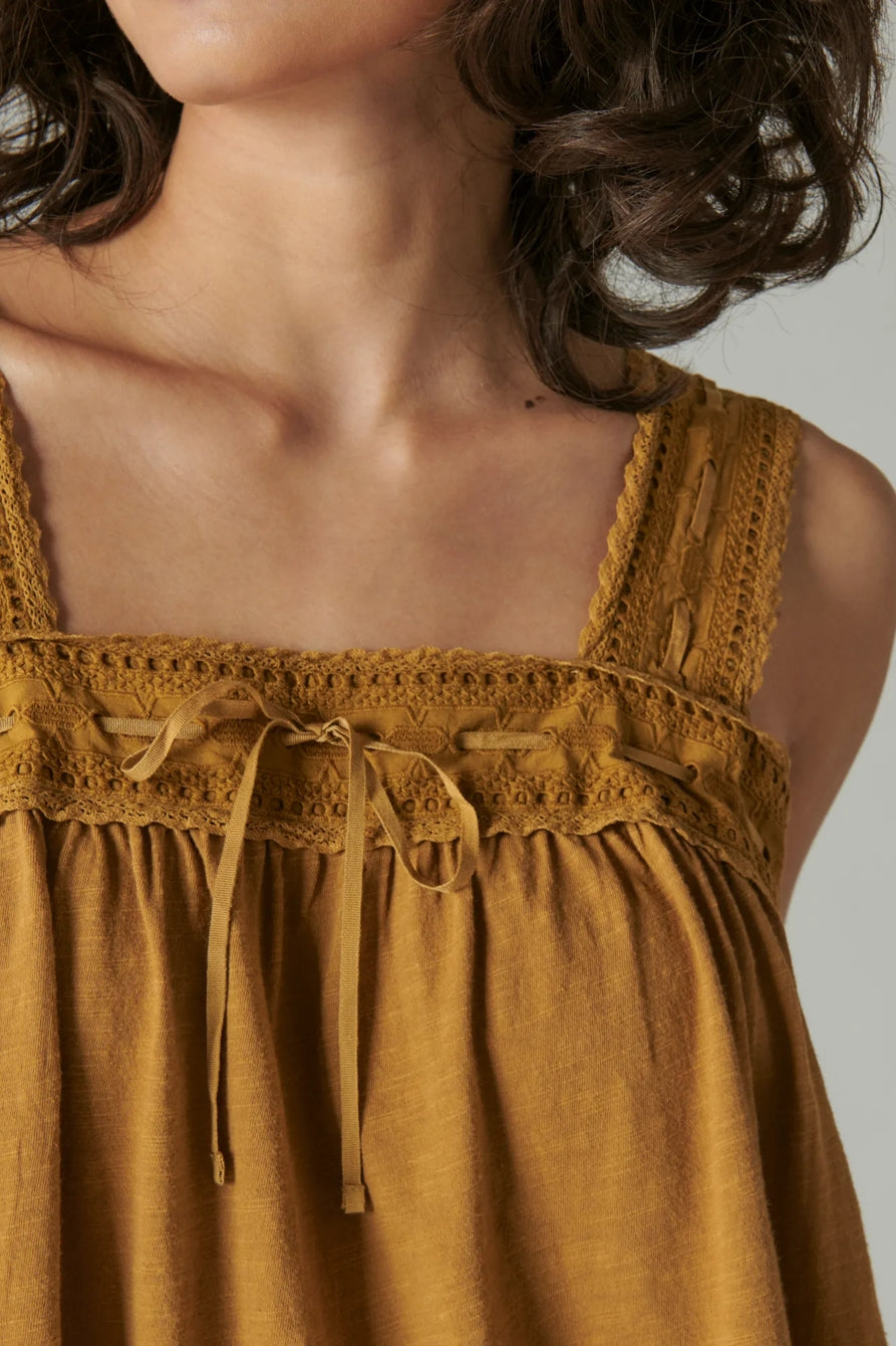 NWT Lucky Brand Square Neck Lace Tank in Tapenade - XL