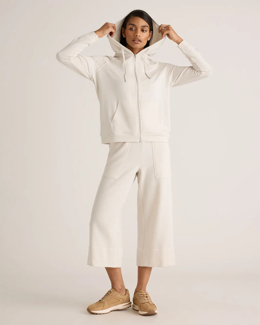 Quince SuperSoft Fleece Zip Up Hoodie in Off White - Medium