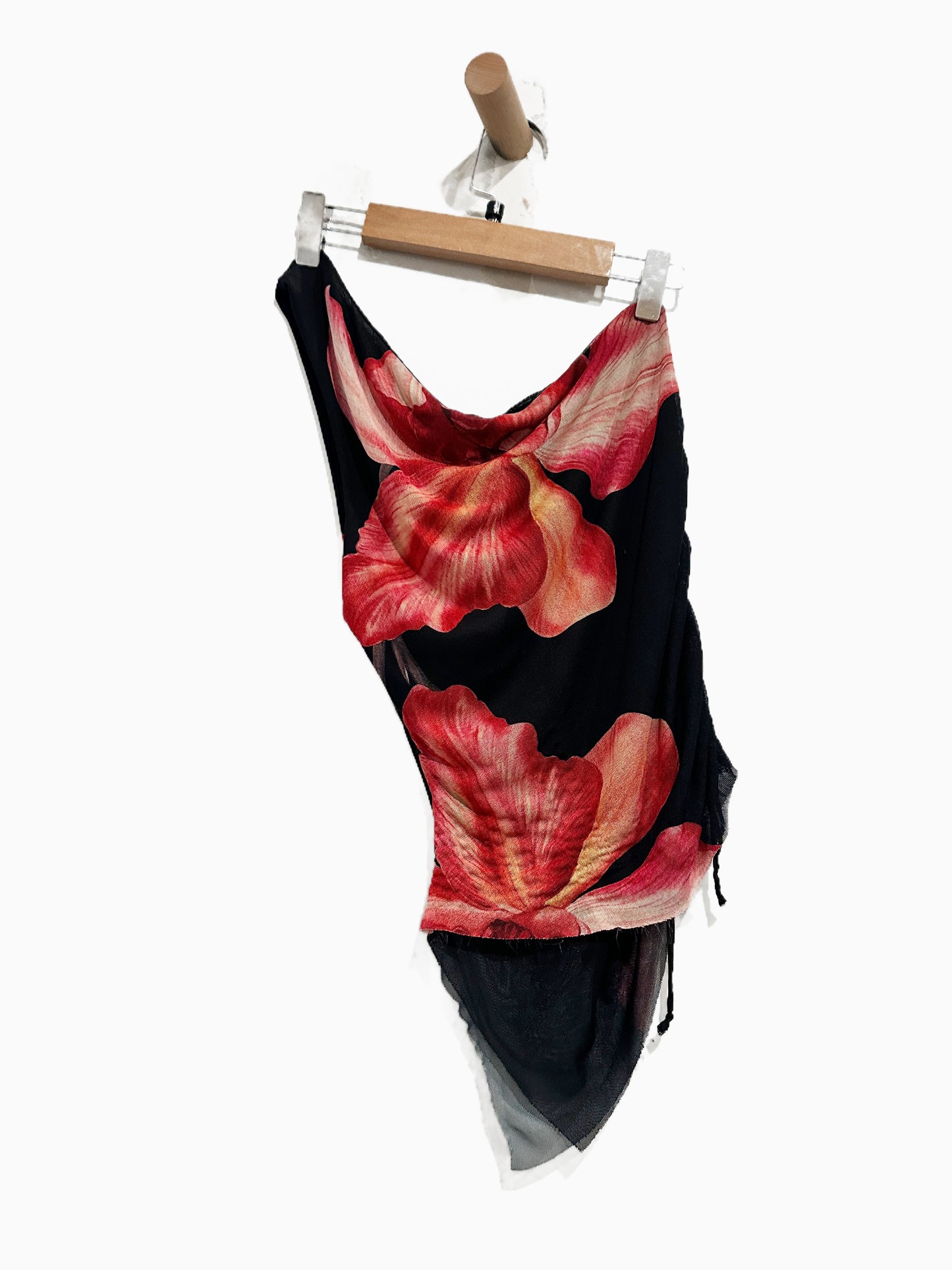 Emory Park Black Floral Asymmetric Mesh Tank - Small