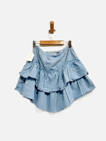 Free People Ruffles in the Sand Blue Ruffle Mini Skirt - 0