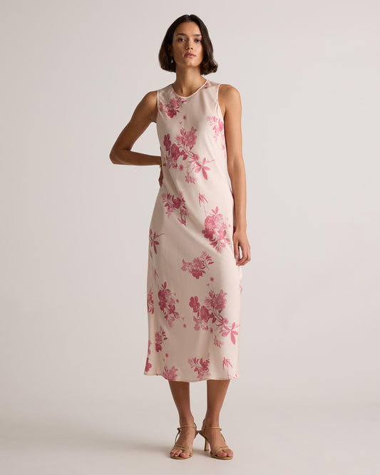 Quince Washable Stretch Silk Tank Midi Dress in Bouquet Symphony - Small