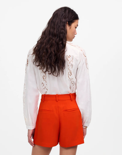 Madewell Easy Pleated Crepe Trouser Shorts in Bright Flame - 00