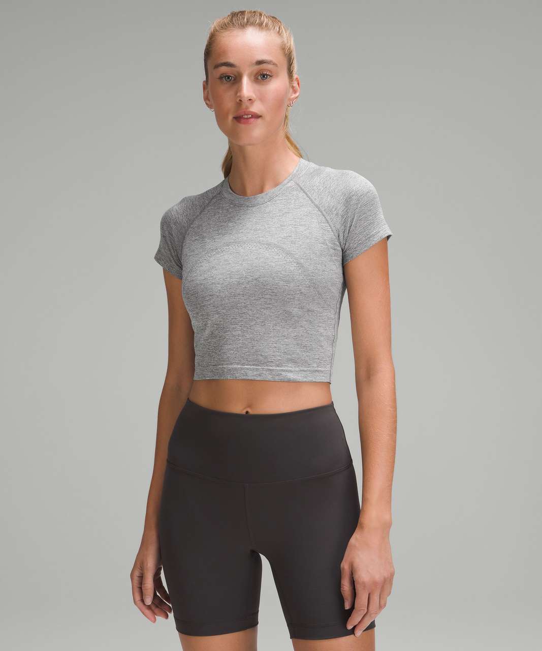 Lululemon Swiftly Tech Cropped Short-Sleeve Shirt in Slate/White - 8