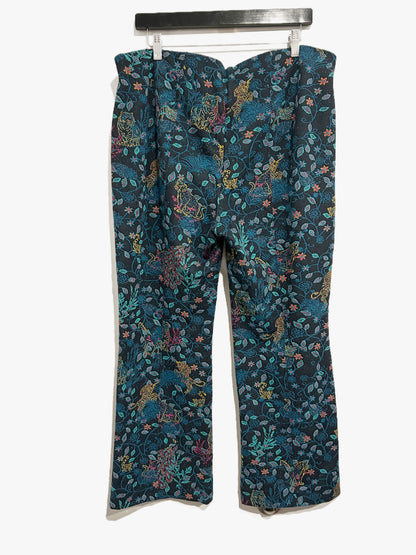Anthropologie Maeve The Margot Kick-Flare Cropped Pants in Blue Print - XL