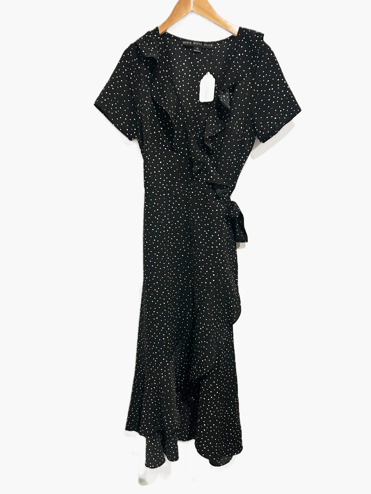 HYFVE Black Polka Dot Wrap Dress - Small