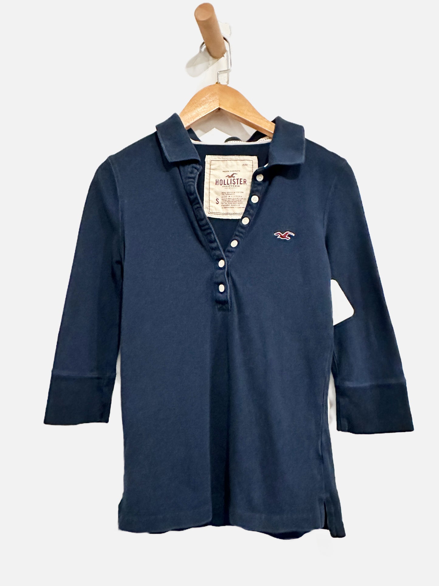 Hollister Navy Y2K 3/4 Polo - Small