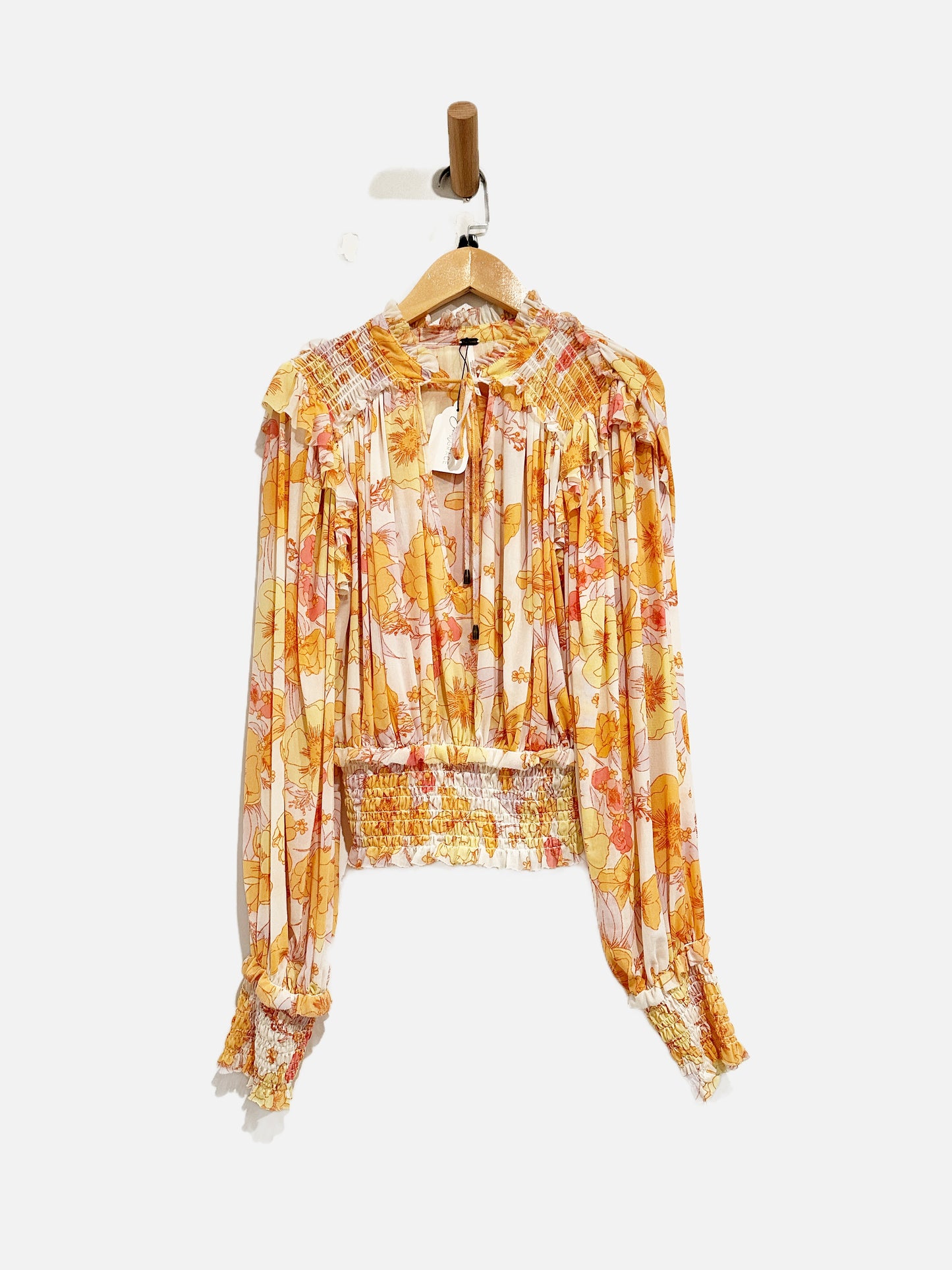 Free People Twilight Sheer Floral Blouse Orange - Medium