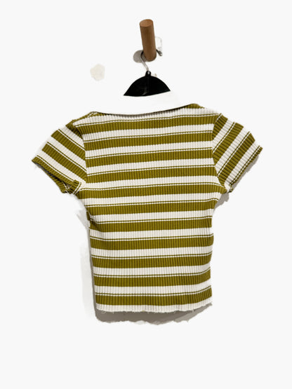 Zara Green Ribbed Stripe Polo Top - Medium