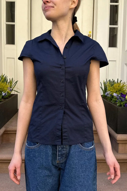 Brandy Melville Rue Button Down Top in Navy