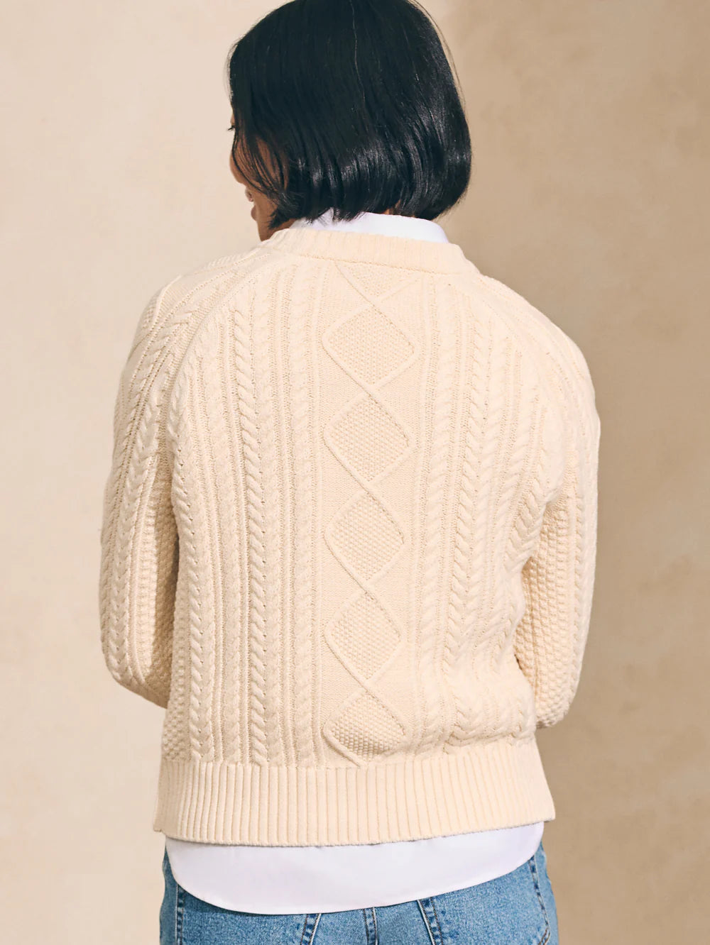 Faherty Sunwashed Cable Crew Sweater in Turtle Dove - XS