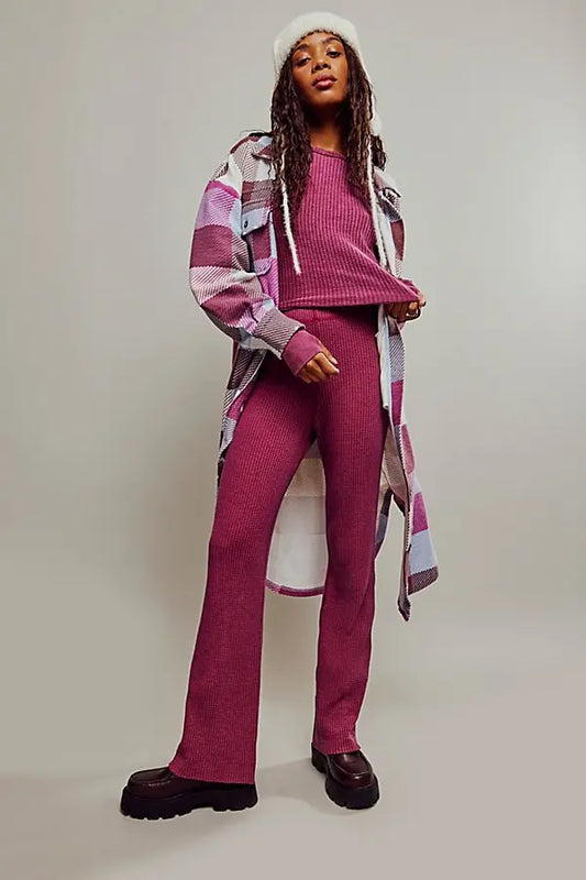 Free People Roll With It Pink Waffle Knit LS Top - Small