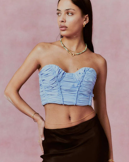 Zara Blue Ruched Strapless Corset Top - Small