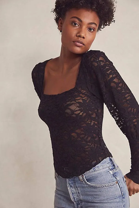 Free People Black Lace Top - Small