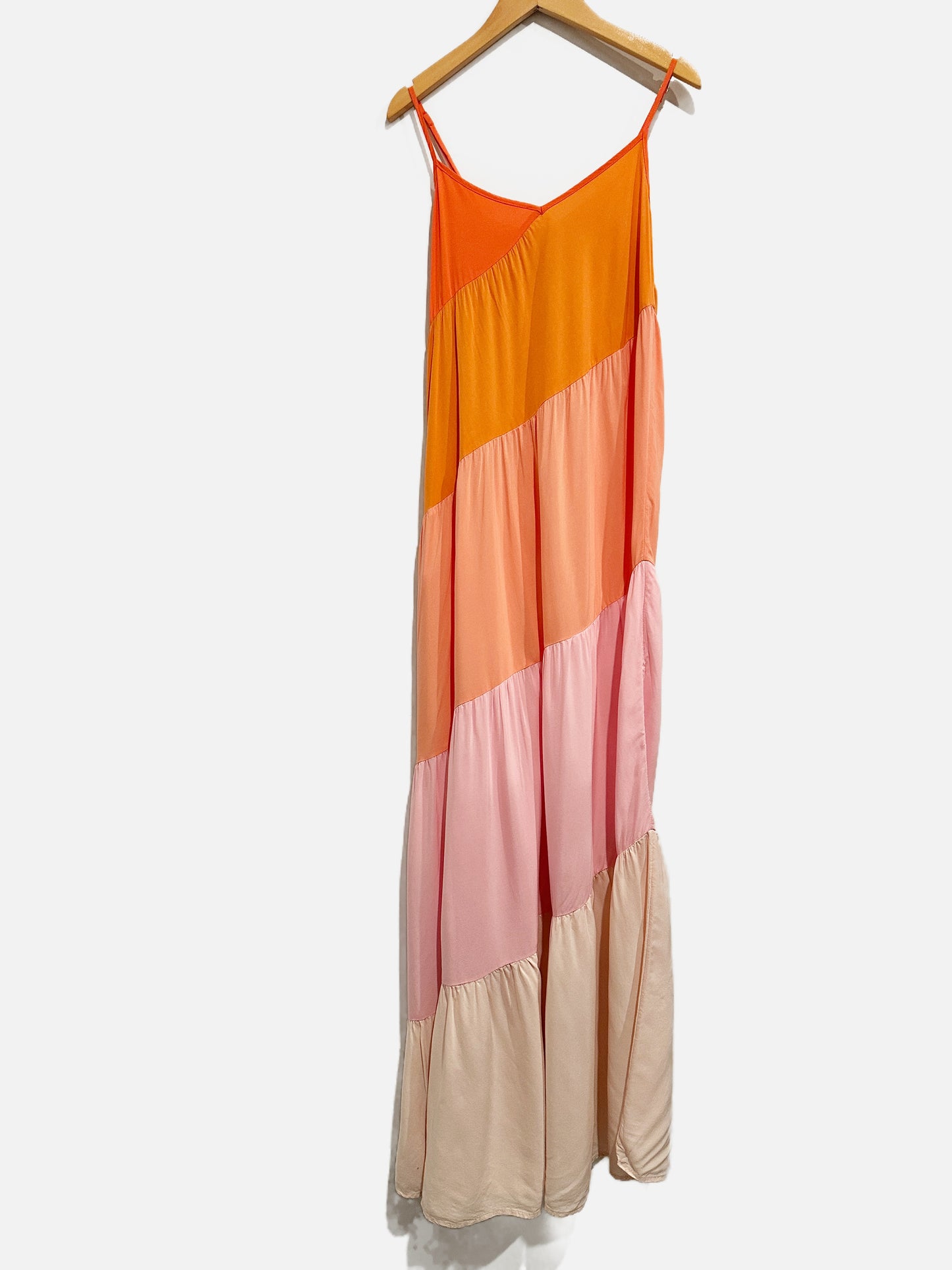 L Space Pink/Orange Tiered Midi Dress - Small