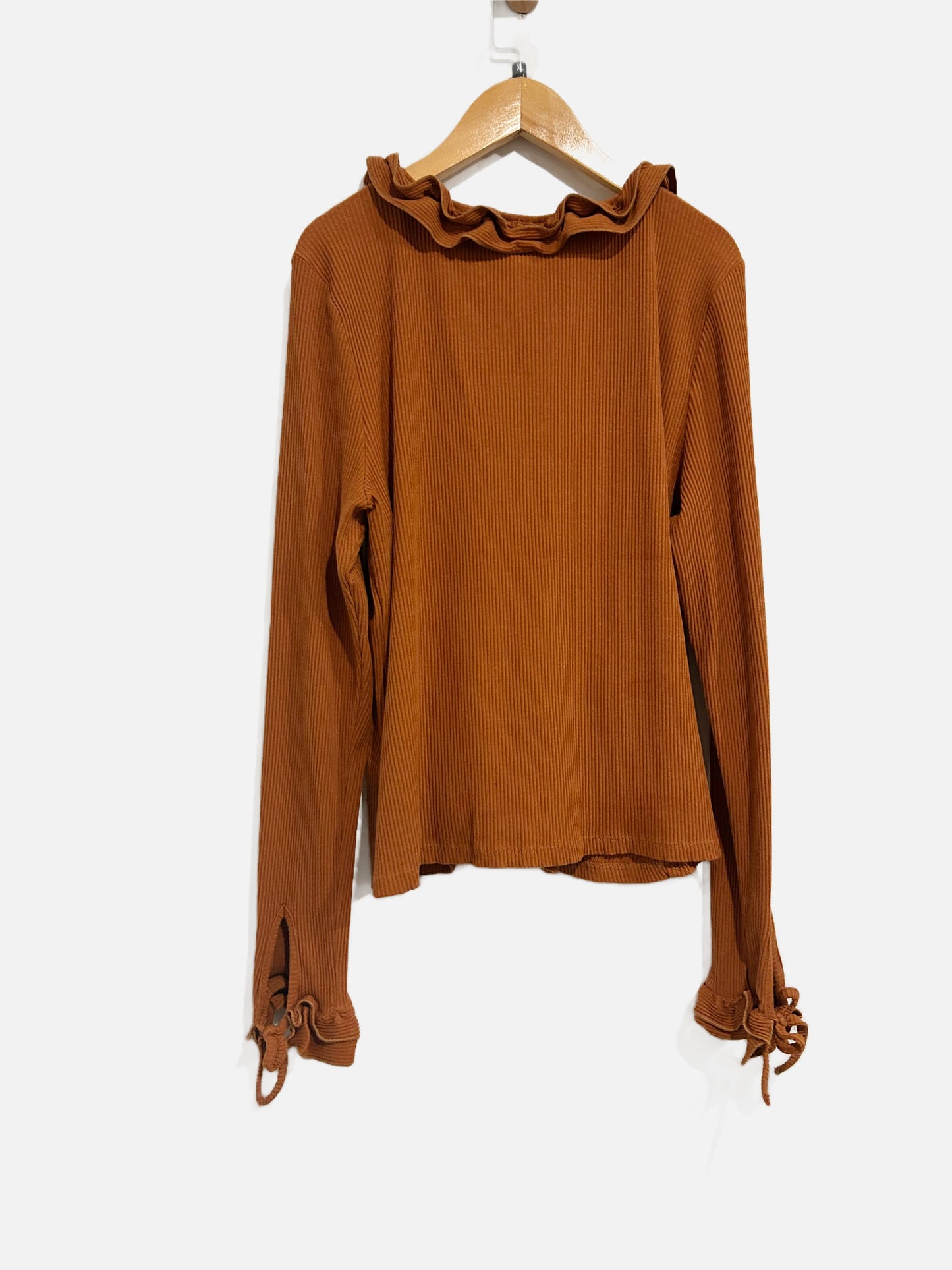 Anthropologie Maeve Brown Ruffle Long Sleeve- XL