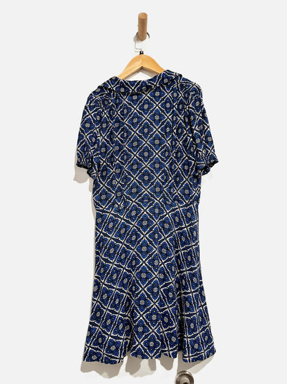 Free People Blue and White Patterned Mini Dress - 8