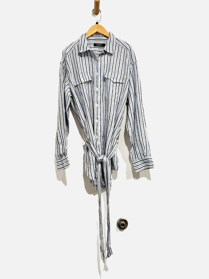 Lauren Ralph Lauren Blue and White Stripe Button Down Tunic - Large