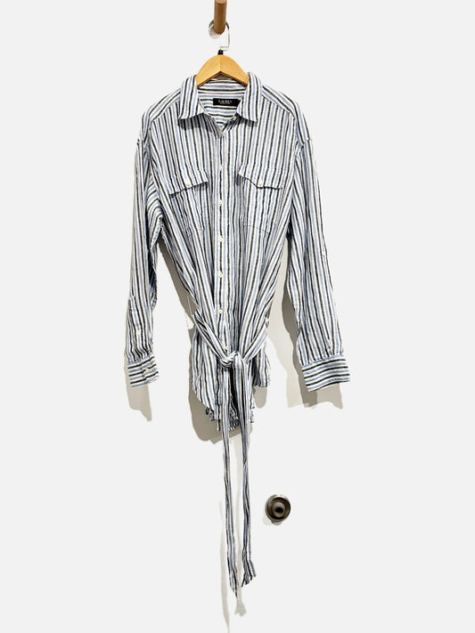 Lauren Ralph Lauren Blue and White Stripe Button Down Tunic - Large