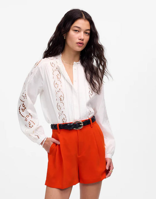 Madewell Easy Pleated Crepe Trouser Shorts in Bright Flame - 00